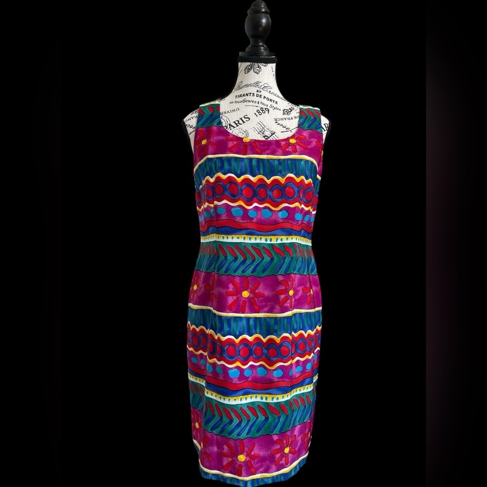 Vintage Jessica Howard Sleeveless Sheath Dress Geometric Print Size 6 Petite